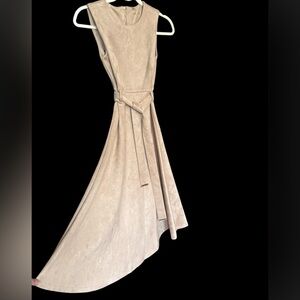 Calvin Klein Tan faux suede maxi princess cut Dress belt gold hardware 2